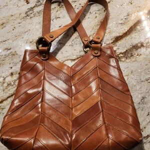 Brown Leather Chevron Tote Bag